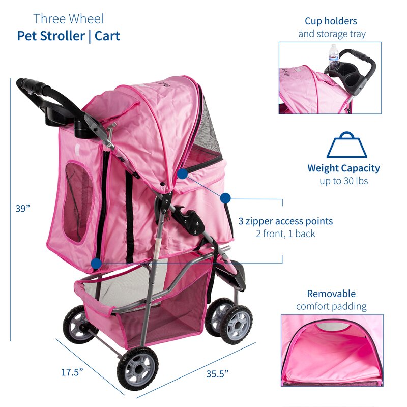 Three Wheel Pet Stroller Black